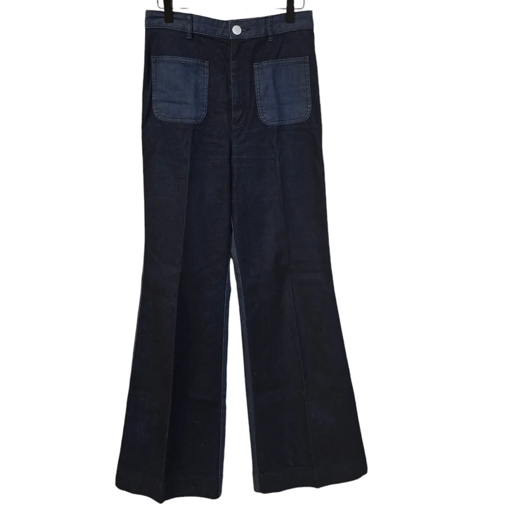 Kate Spade High Waisted Flare Wide‎ Leg Colorblock Jeans sz 28